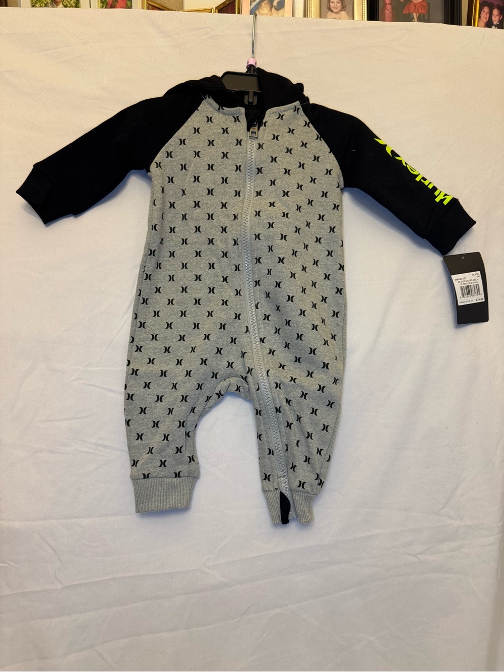 Hurley Baby Grey & Black Zip-Front One-Piece